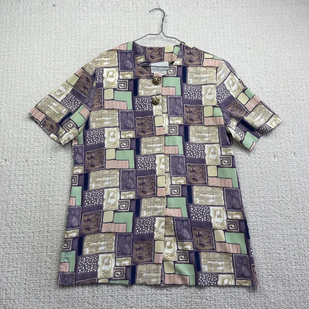 Vintage Leslie Belle Top Womens 14 Boho Artsy Retro Geometric AOP Made in Canada
